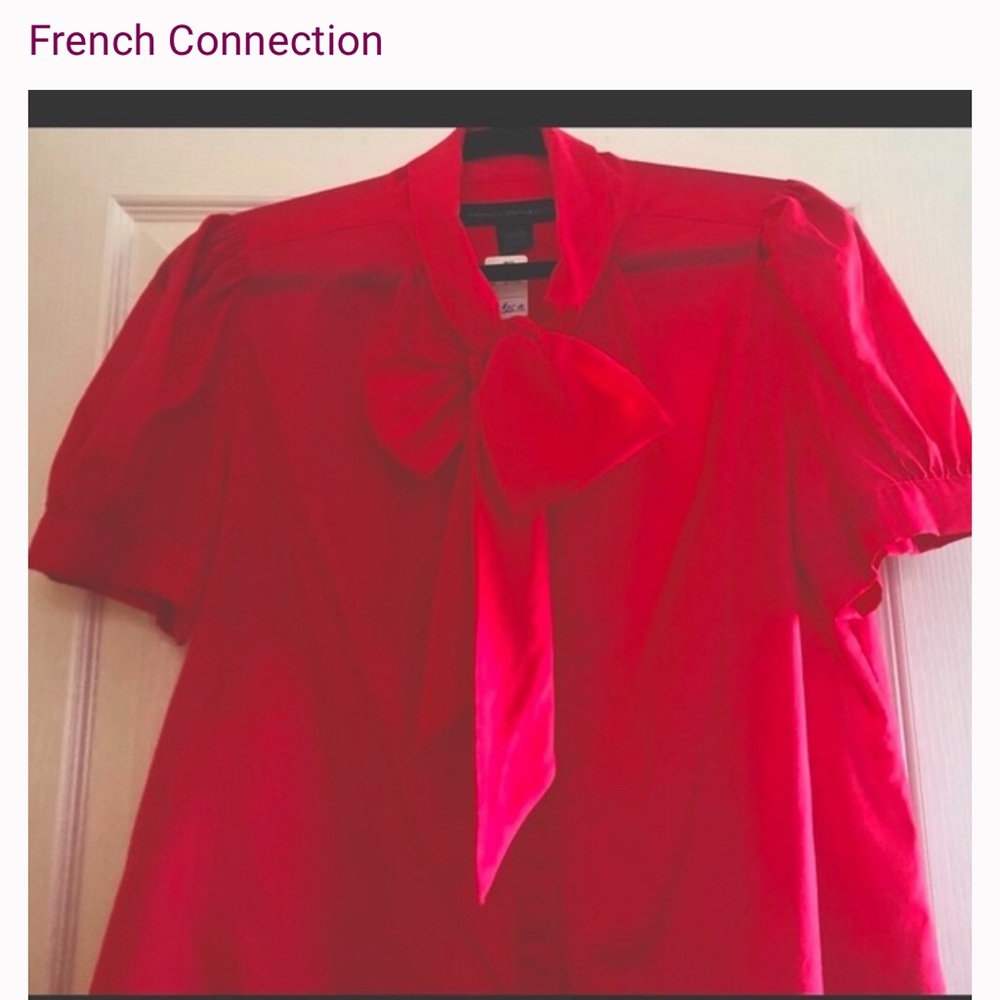 French connection, red/pink S/S Blouse with Bow Detail. feminine and classy